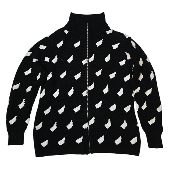Women's Gardy Cardigan Knit Sweater Black Knit White Sequins Rhinestone Zipper L - Picture 13 of 13